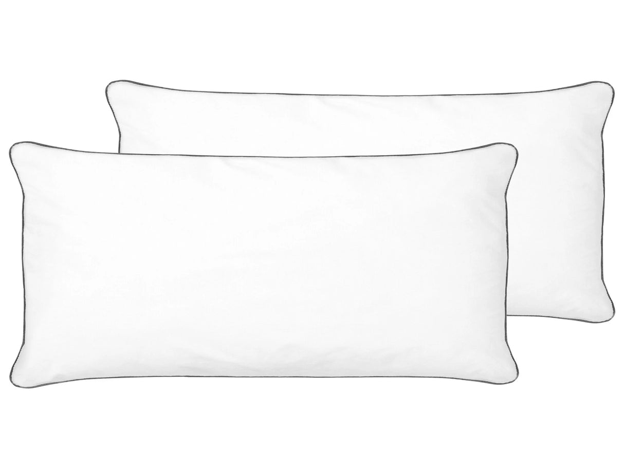 2x Bed Pillow White Japara Cotton 40 x 80 cm Microfiber Filling High Profile Satin Piping Soft Beliani
