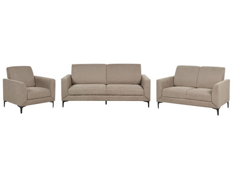 Sofa Set Taupe Polyester Fabric Upholstery 3 + 2 + 1 Seater Loveseat Couch Armchair Living Room Furniture Beliani