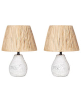 Set of 2 Table Lamps White and Natural Ceramic Paper Pulp Cone Shaped Shades Distressed Effect Minimalistic Design Beliani