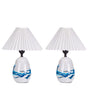 Set of 2 Table Lamps White and Blue Natural Ceramic Synthetic Cone Shaped Shades Minimalistic Modern Design Beliani