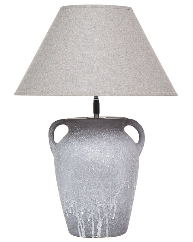 Table Lamp Grey Ceramic Base Linen Adjustable Cone Shade Modern Minimalistic Design Living Room Bedroom Beliani