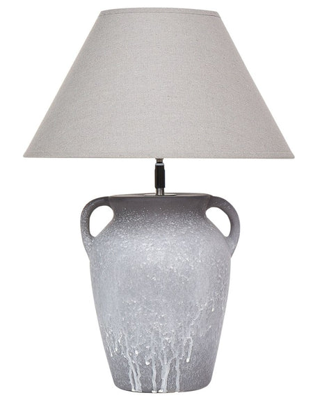 Table Lamp Grey Ceramic Base Linen Adjustable Cone Shade Modern Minimalistic Design Living Room Bedroom Beliani