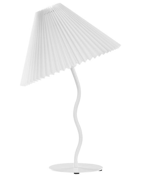 Table Lamp White Metal Base Synthetic Pleated Shade Modern Minimalistic Design Living Room Bedroom Beliani