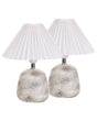 Set of 2 Table Lamps White and Grey Ceramic Base Pleated Synthetic Shade Bedside Table Night Light Beliani