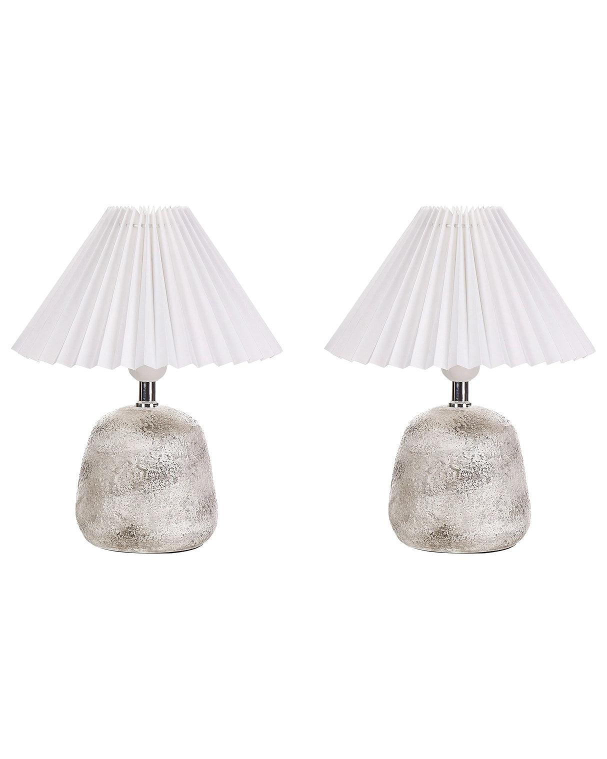 Set of 2 Table Lamps White and Grey Ceramic Base Pleated Synthetic Shade Bedside Table Night Light Beliani