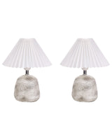 Set of 2 Table Lamps White and Grey Ceramic Base Pleated Synthetic Shade Bedside Table Night Light Beliani