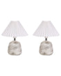 Set of 2 Table Lamps White and Grey Ceramic Base Pleated Synthetic Shade Bedside Table Night Light Beliani