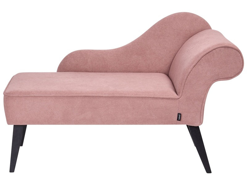 Chaise Lounge Pink Polyester Fabric Upholstery Black Wood Legs Right Hand Retro Design Beliani