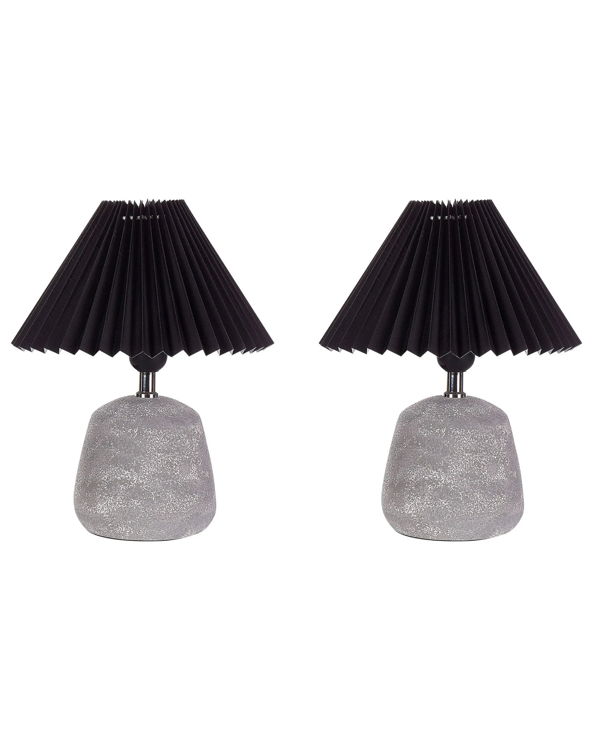 Set of 2 Table Lamps Black and Grey Ceramic Base Pleated Synthetic Shade Bedside Table Night Light Beliani