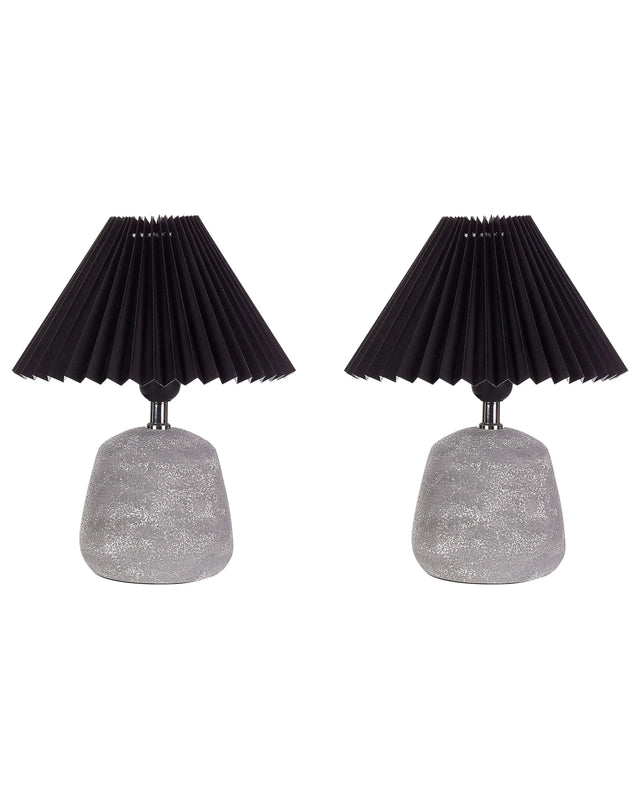 Set of 2 Table Lamps Black and Grey Ceramic Base Pleated Synthetic Shade Bedside Table Night Light Beliani
