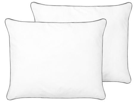 Bed Pillow White Japara Cotton 50 x 60 cm Microfiber Filling High Profile Satin Piping Soft Beliani