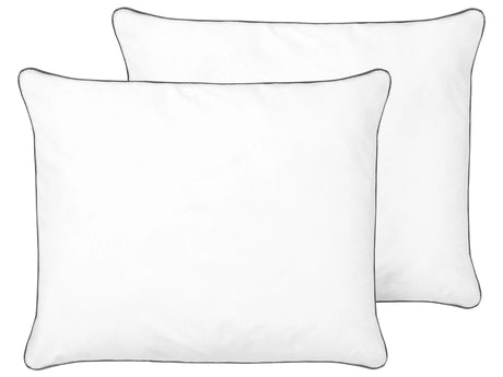 Bed Pillow White Japara Cotton 50 x 60 cm Microfiber Filling High Profile Satin Piping Soft Beliani