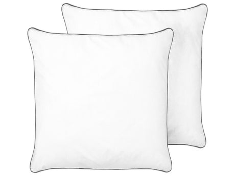 2x Bed Pillow White Japara Cotton 80 x 80 cm Microfiber Filling High Profile Satin Piping Soft Beliani