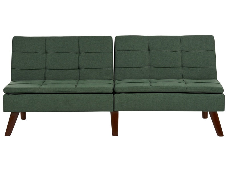 Sofa Bed Green 3-Seater Quilted Upholstery Click Clack Split Back Metal Legs Beliani