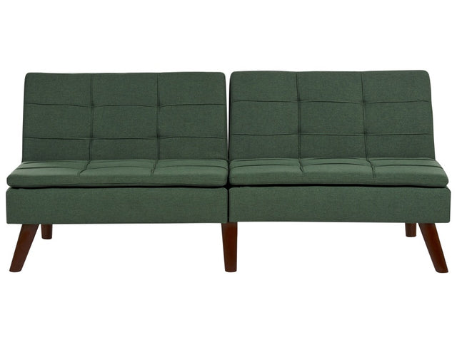 Sofa Bed Green 3-Seater Quilted Upholstery Click Clack Split Back Metal Legs Beliani