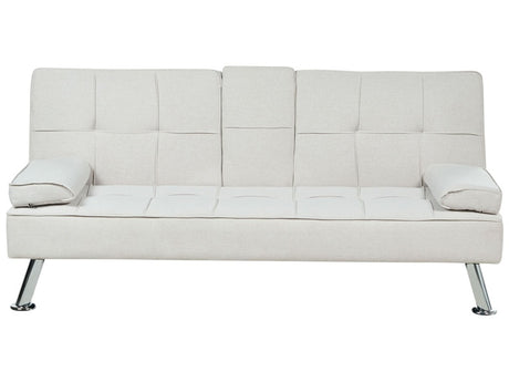 Sofa Bed Beige 3 Seater Drop Down Table Click Clack Beliani