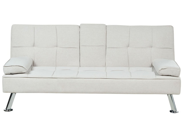 Sofa Bed Beige 3 Seater Drop Down Table Click Clack Beliani