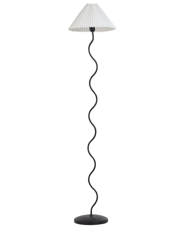 Floor Lamp Black and White Metal Base Plastic Pleated Lamp Shade Vintage Retro Style Beliani