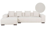 Right Hand Corner Sofa Off-White Corduroy L-Shaped 4 Seater Jumbo Cord with Throw Pillows Modern Design Beliani