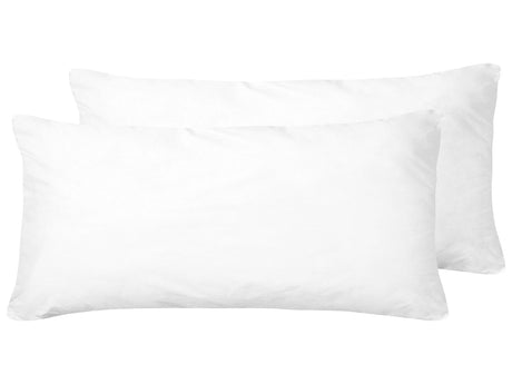 2x Bed Pillow White Microfibre Cover Polyester Filling 40 x 80 cm Low Profile Soft Beliani