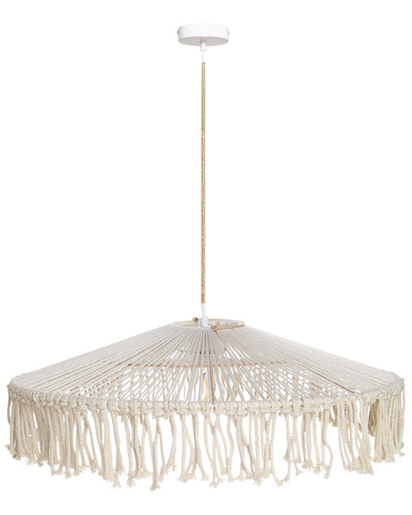 Pendant Tassel Lamp White Paper Rope Hand Woven Fringes Bohemian Style Light Beliani