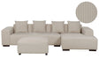 Left Hand Corner Sofa with Ottoman Beige Corduroy L-Shaped 4 Seater Jumbo Cord with Throw Pillows Modern Design Beliani