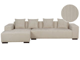 Right Hand Corner Sofa Beige Corduroy L-Shaped 4 Seater Jumbo Cord with Throw Pillows Modern Design Beliani