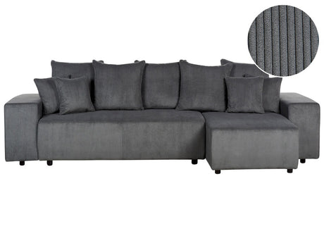 Left Hand Corner Sofa Dark Grey Corduroy 3 Seater Extra Scatter Cushions Modern Living Room Beliani