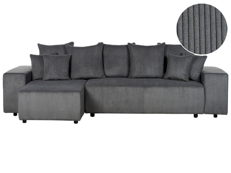 Right Hand Corner Sofa Dark Grey Corduroy 3 Seater Extra Scatter Cushions Modern Living Room Beliani