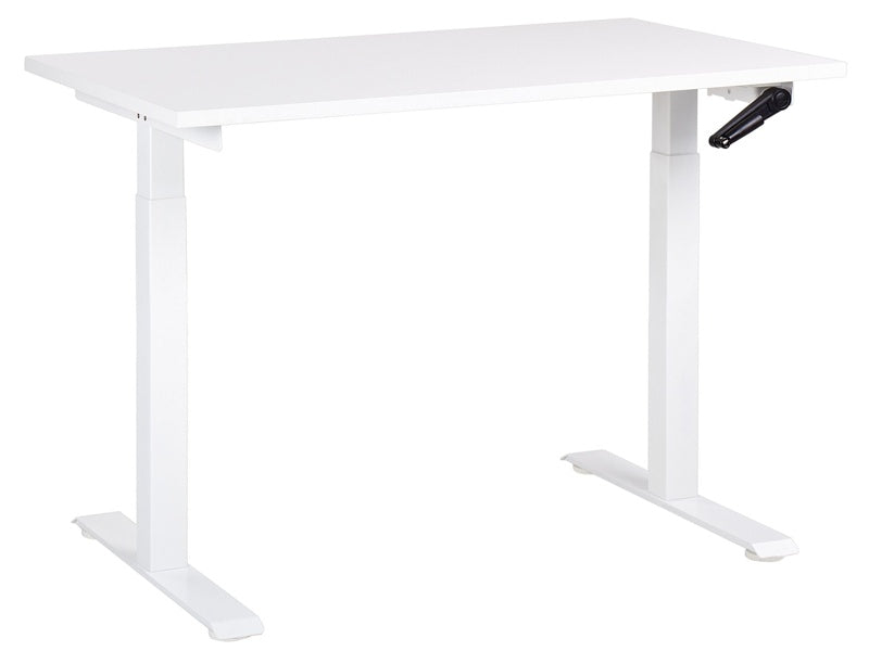 Manually Adjustable Desk White Tabletop White Steel Frame 120 x 72 cm Sit and Stand Square Feet Modern Design Office Beliani