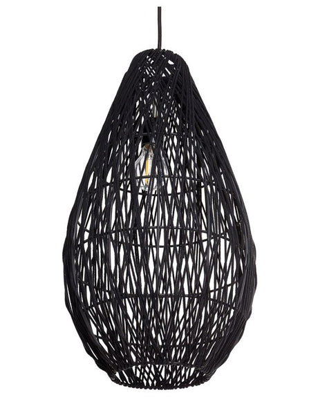 Pendant Hanging Lamp Black Cotton Rope Cage Shade Japandi Natural Style  Beliani