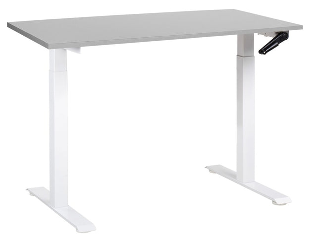 Manually Adjustable Desk Grey Tabletop White Steel Frame 120 x 72 cm Sit and Stand Square Feet Modern Design Office Beliani