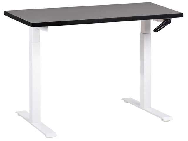 Manually Adjustable Desk Black Tabletop White Steel Frame 120 x 72 cm Sit and Stand Square Feet Modern Design Office Beliani