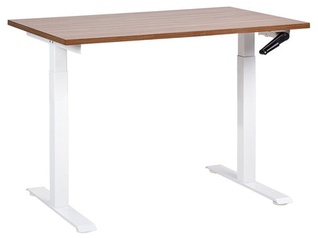 Manually Adjustable Desk Dark Wood Tabletop White Steel Frame 120 x 72 cm Sit and Stand Square Feet Modern Design Office Beliani