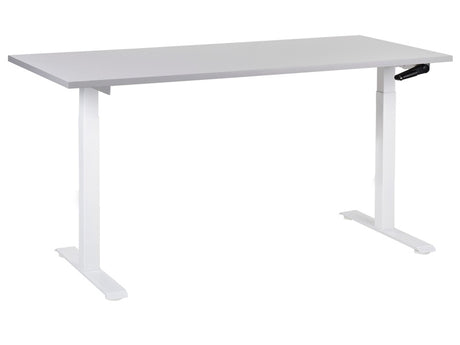 Manually Adjustable Desk Grey Tabletop White Steel Frame 160 x 72 cm Sit and Stand Square Feet Modern Design Office Beliani