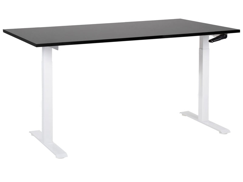 Manually Adjustable Desk Black Tabletop White Steel Frame 160 x 72 cm Sit and Stand Square Feet Modern Design Office Beliani