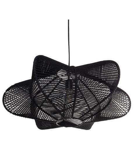 Pendant Hanging Lamp Black Cotton Rope Cage Shade Japandi Natural Style  Beliani