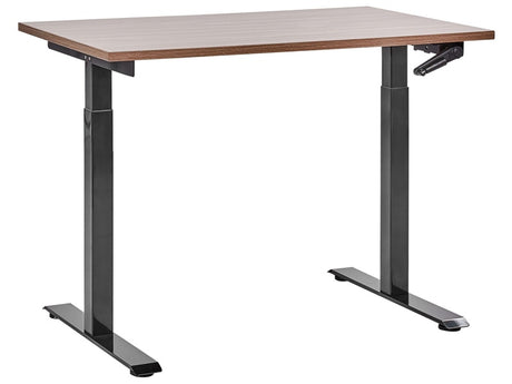 Manually Adjustable Desk Dark Wood Tabletop Black Steel Frame 120 x 72 cm Sit and Stand Square Feet Modern Design Office Beliani