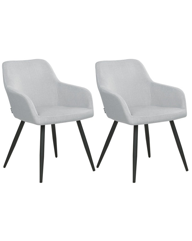 Set of 2 Dining Chairs Light Grey Velvet Fabric Seats Metal Legs for Dining Room Kitchen Beliani