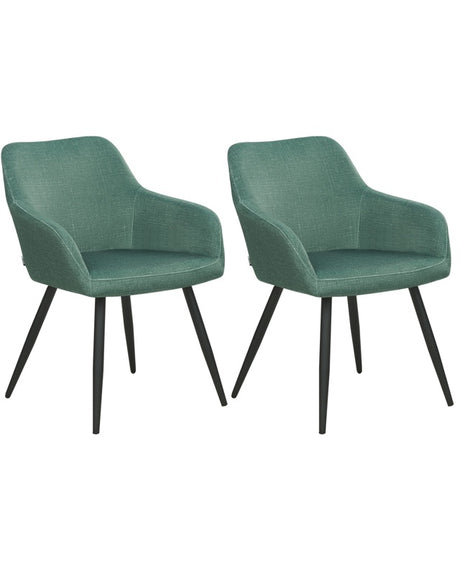 Set of 2 Dining Chairs Green Velvet Fabric Seats Metal Legs for Dining Room Kitchen Beliani