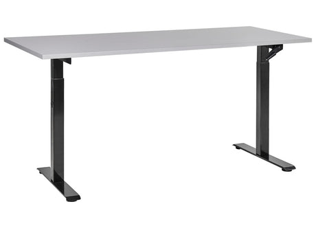 Manually Adjustable Desk Grey Tabletop Black Steel Frame 160 x 72 cm Sit and Stand Square Feet Modern Design Office Beliani