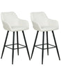 Set of 2 Bar Stool Off-White Velvet Fabric Upholstered With Arms Backrest Black Metal Legs Beliani