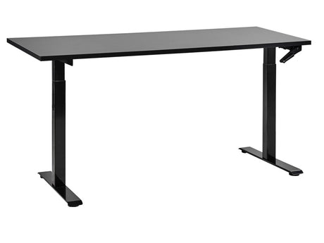 Manually Adjustable Desk Black Tabletop Black Steel Frame 160 x 72 cm Sit and Stand Square Feet Modern Design Office Beliani