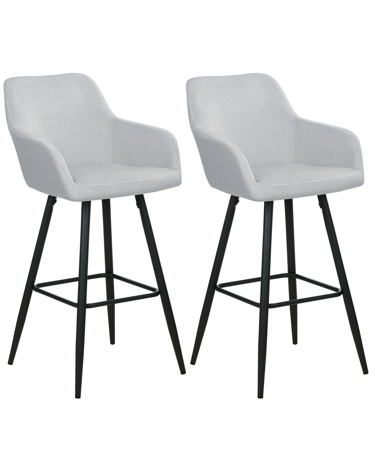 Set of 2 Bar Stool Light Grey Velvet Fabric Upholstered With Arms Backrest Black Metal Legs Beliani