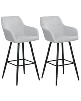 Set of 2 Bar Stool Light Grey Velvet Fabric Upholstered With Arms Backrest Black Metal Legs Beliani