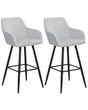 Set of 2 Bar Stool Light Grey Velvet Fabric Upholstered With Arms Backrest Black Metal Legs Beliani