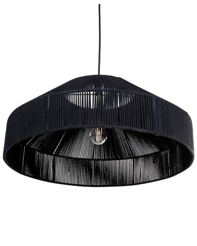 Pendant Hanging Lamp Black Cotton Rope Dome Shade Japandi Contemporary Style  Beliani