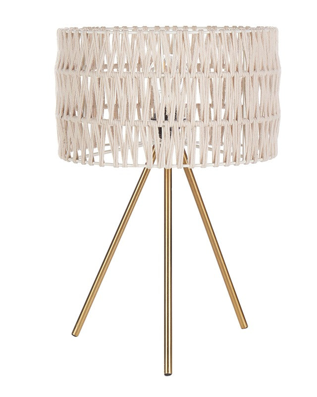 Table Lamp Beige and Gold Cotton Shade Iron Tripod Frame Single Light Modern Design Home Accessories Living Room Beliani