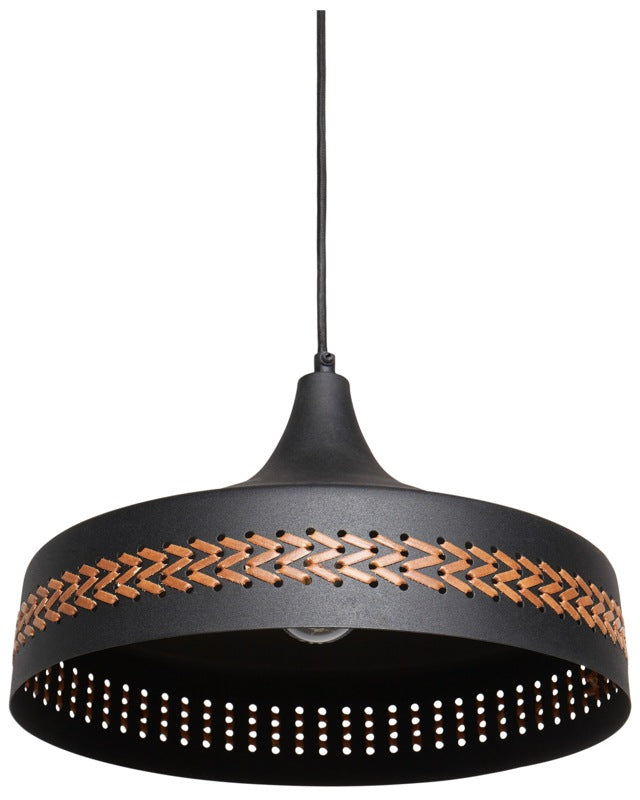 Pendant Hanging Lamp Black Iron PU Leather Dome Shade Modern Contemporary Style  Beliani