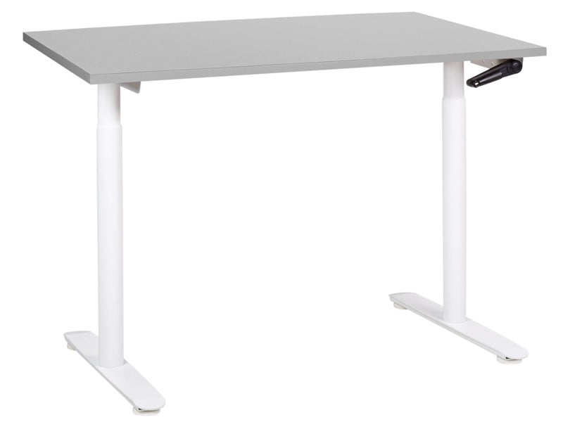 Manually Adjustable Desk Grey Tabletop White Steel Frame 120 x 72 cm Sit and Stand Round Feet Modern Design Office Beliani